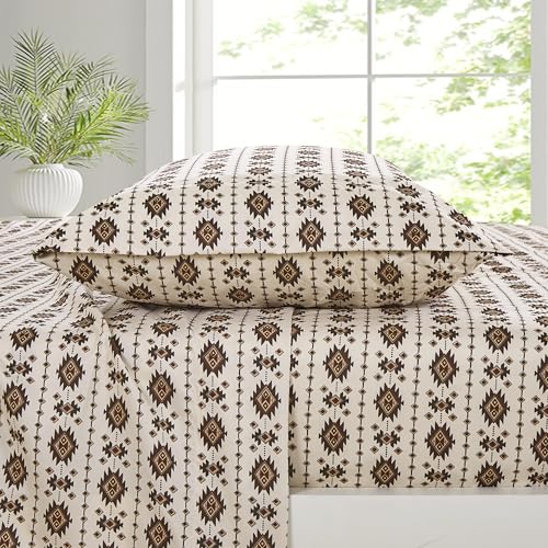 Chezmoi Collection 4-Piece Lodge Geometric Sheet Set Full - Multicolor Brown Geometric Symbols Printed Brushed Microfiber Lightweight Breathable Deep Pocket Bed Sheets