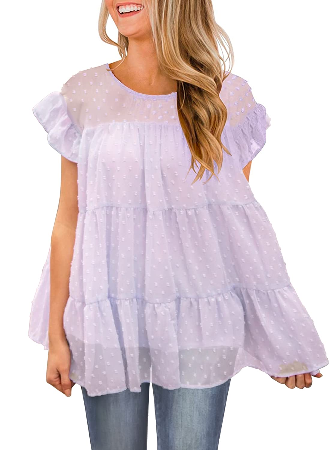 DOROSE Women's Summer Top Ruffle Loose Casual Sleeveless Blouses Tops