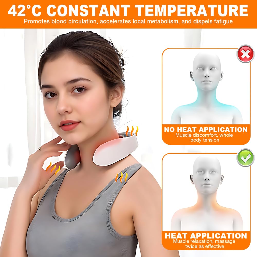 Elektrische Nackenmassagegeräte, HOVCEH 3D Ergonomie Nackenmassagegerät mit Wärme 5 Modi Intelligente Stimme Ergonomie Nackenmassagegerät mit 42°C Wärmetherapie,Kabellos Tragbares Massagegerät Nacken
