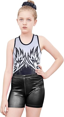 Vista 2 de MODAFANS Leotardos de gimnasia para niñas brillantes para bailar ballet, pantalones cortos con espalda cruzada
