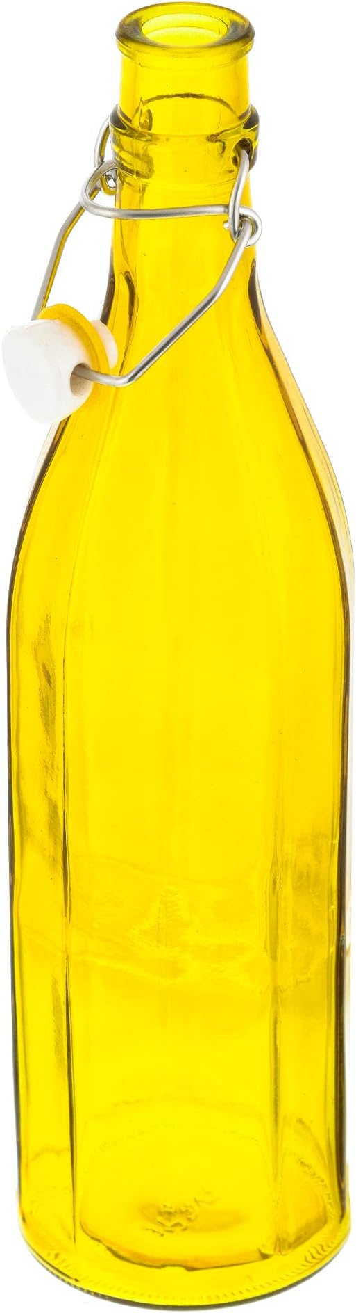 Machak Colhexa Glass Bottles With Cork 1litre, Kitchen Decoration (Yellow, 1)