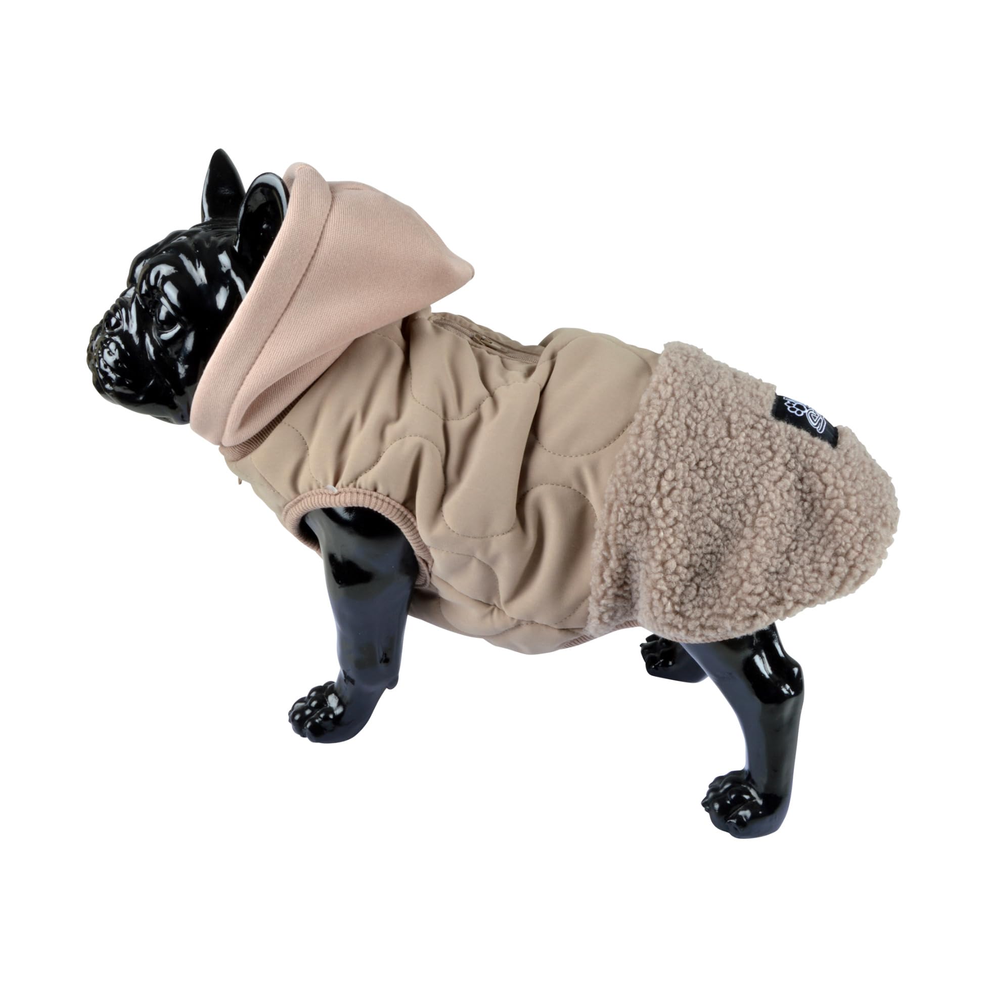 Quilted Hooded Coat Zip Teddy Fleece Lined L/40 cm Beige - Image 2
