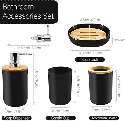 Miniatura 7 de SYOUACEND - Juego de accesorios de baño negros de 5 piezas, juego de accesorios de baño, soportes de plástico para cepillos de dientes con tapa de