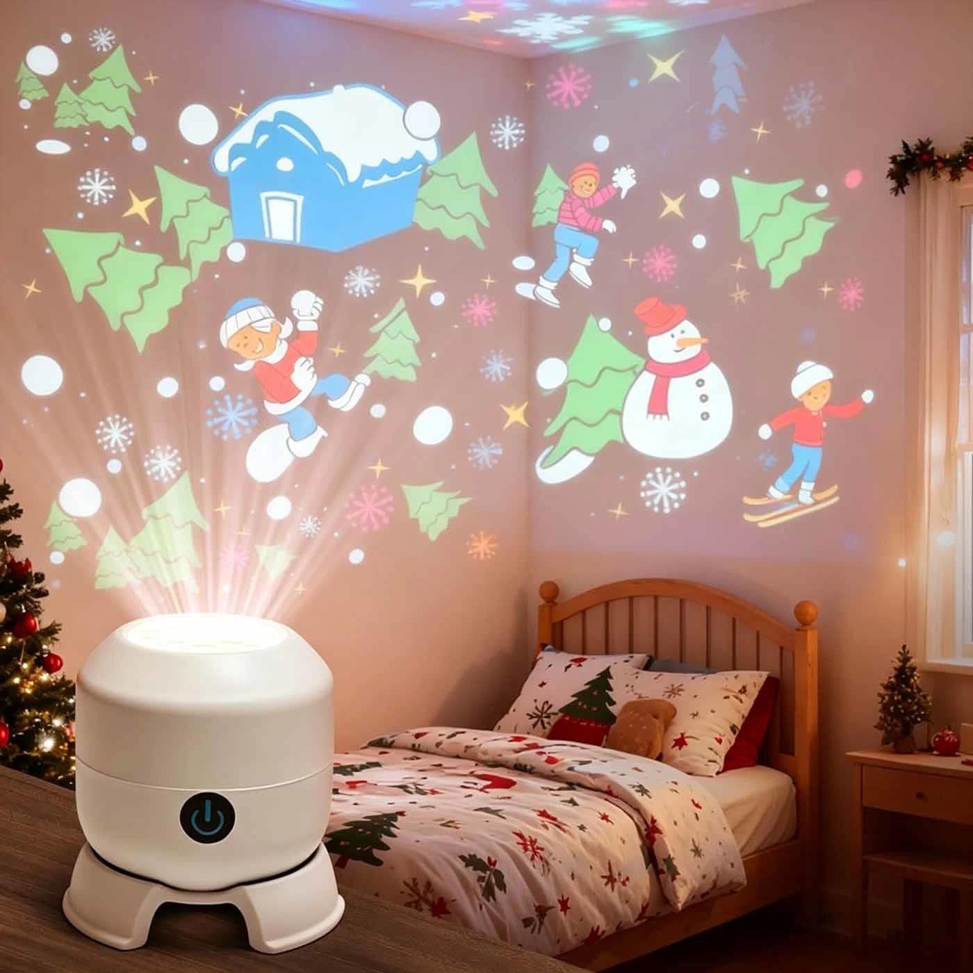 Dynamic Rotating LED Projector Light,Colorful Rotating Projection Light,Rechargeable Ocean Snowflake Night Lights Projector,Adjustable Brightness Atmosphere Lamp for Bedroom,Party,Home(Christmas)