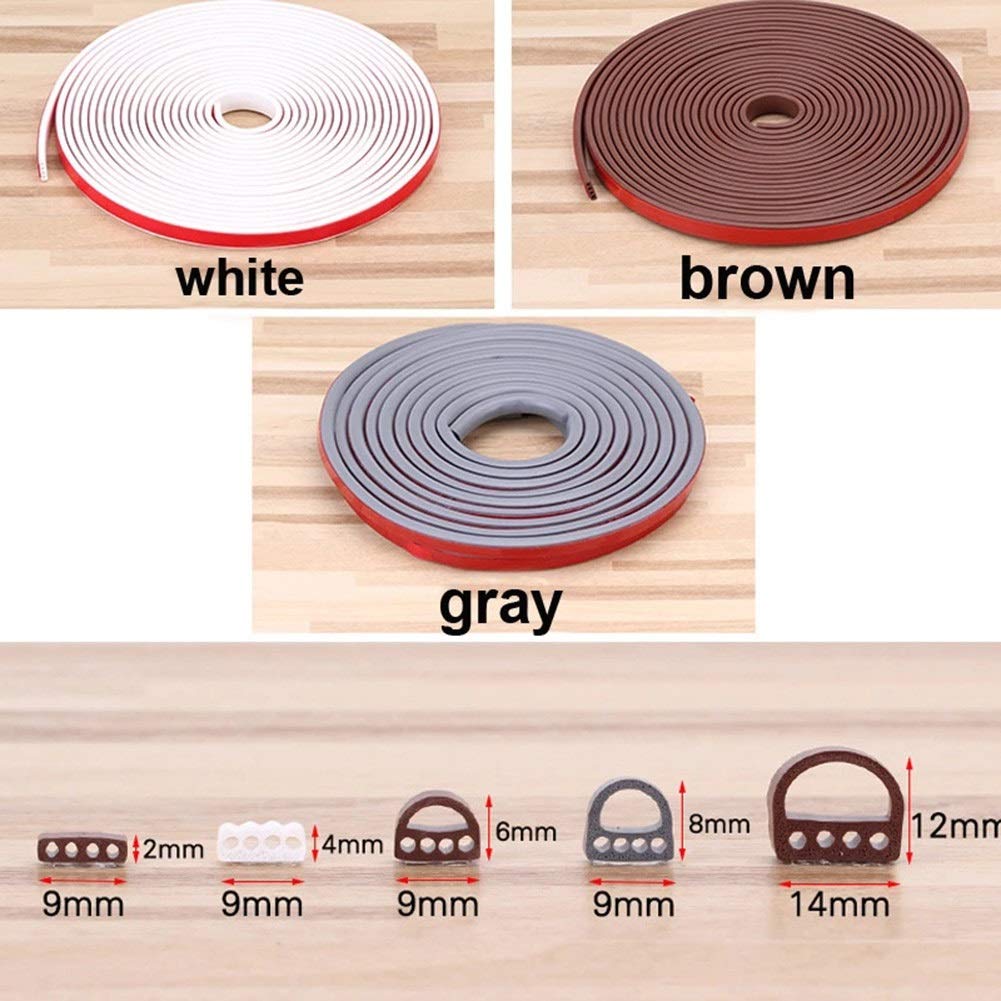 Tira de sellado de silicona para puertas y ventanas, cinta autoadhesiva insonorizada, anticolisión, sello a prueba de polvo, 6 m, tira de sellado multiorificio (blanco, 14 x 12 mm)