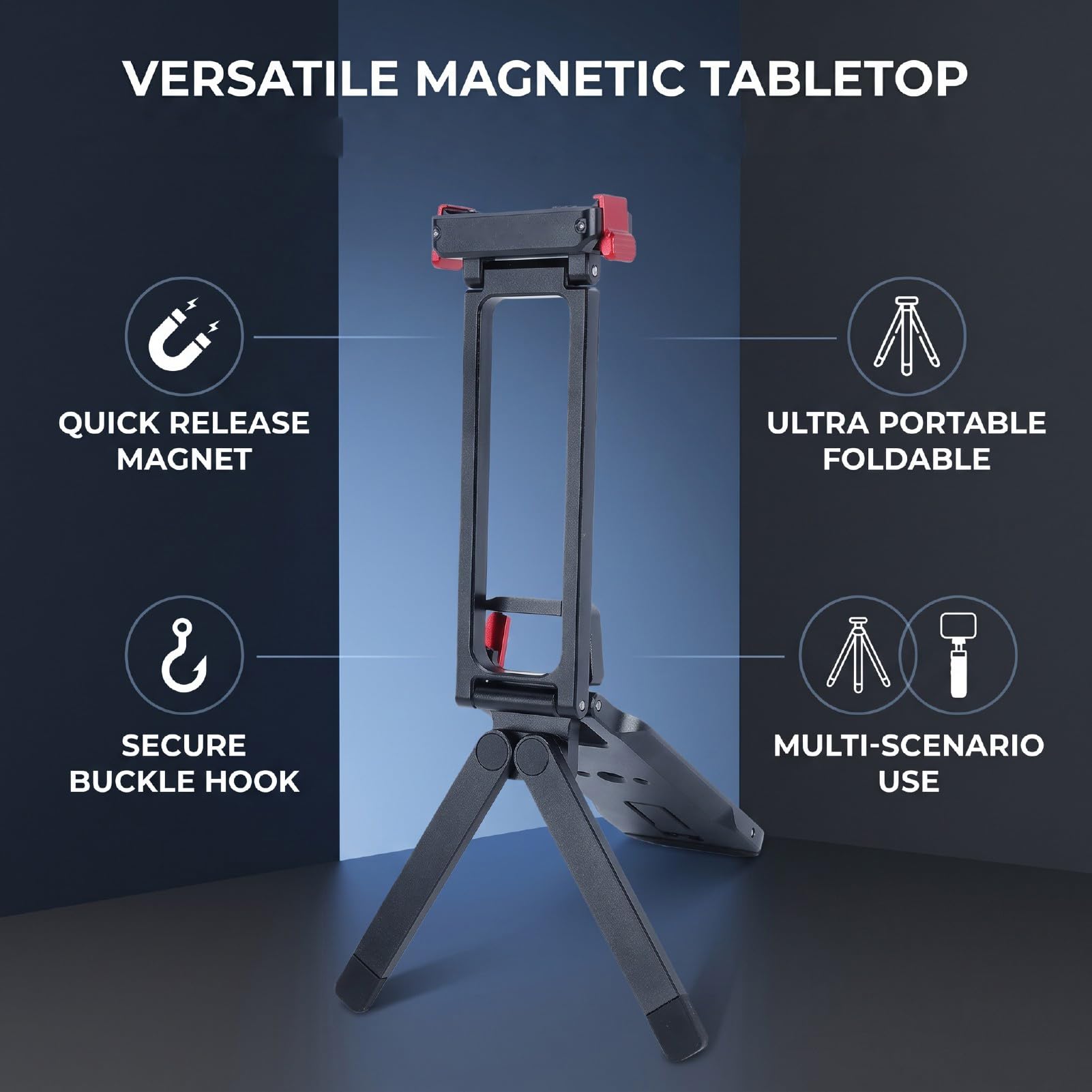 AMONIDA Trípode de Mesa para Cámara con Diseño Magnético de Liberación Rápida Opciones de Montaje Flexibles para 3 4 5Pro Soporte Portátil de Aleación de Aluminio