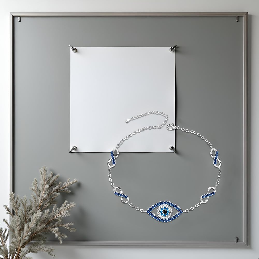 Evil Eye Bracelets Silver Greek Blue Evil Eye Bracelet for Women Infinity Charm Jewelry Sterling Silver 925 Waterproof Lucky Jewelry for Protection