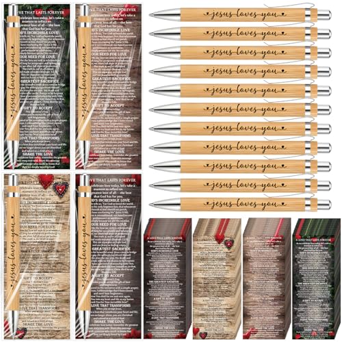 Fullhawl 20 Sets Christian Mothers Day Gift Bulk Religious Jesus Love You Bamboo Pen Bible Verse Card Bookmark Scripture for Women Church Bible Study Group Christian Party Favors (Wood Color)