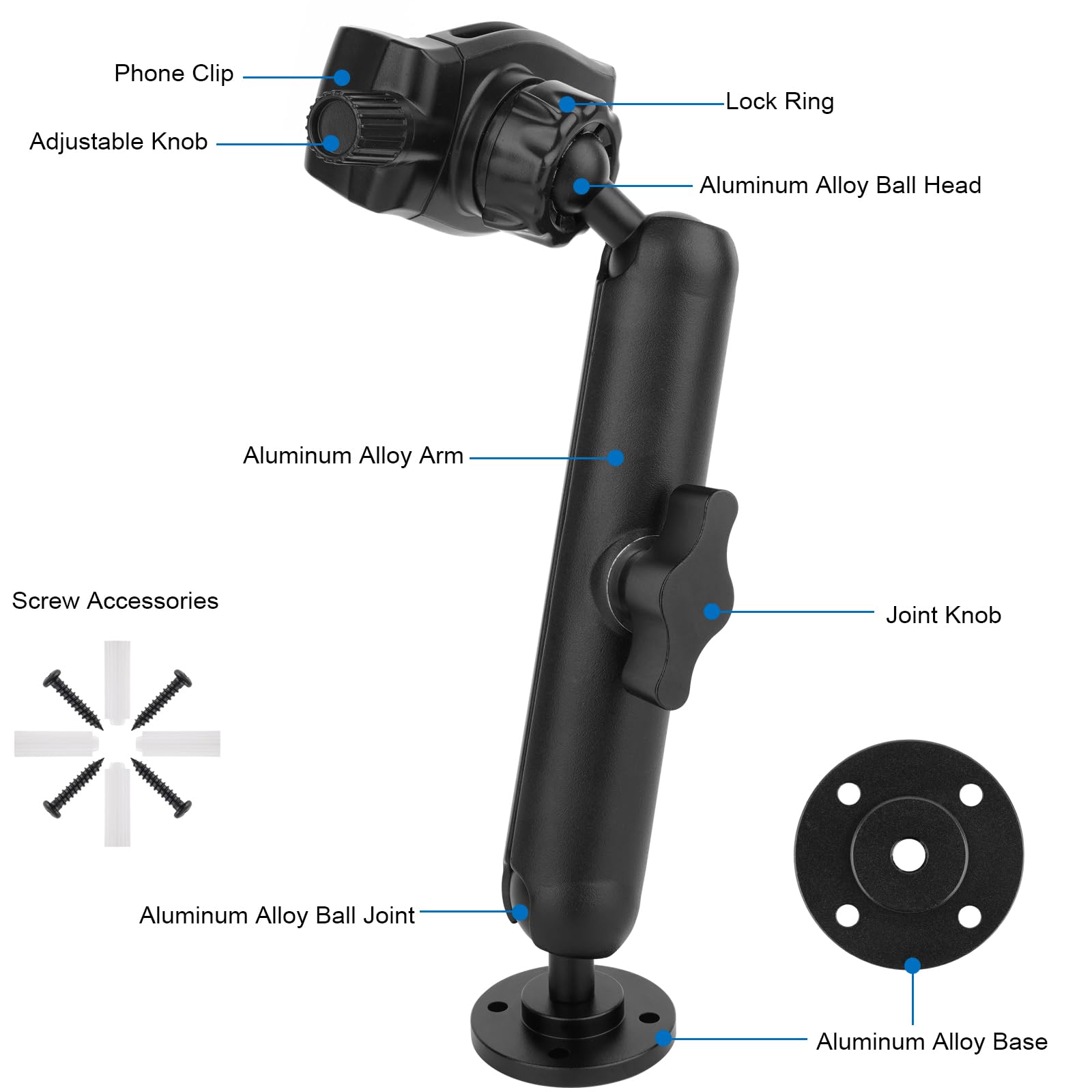 Mippko Soporte de pared para teléfono para camión, coche, barco, pared, escritorio, compatible con iPhone de 3.5 a 7.5 pulgadas, HTC, LG, Huawei, teléfonos inteligentes, ajuste de 360°, soporte de
