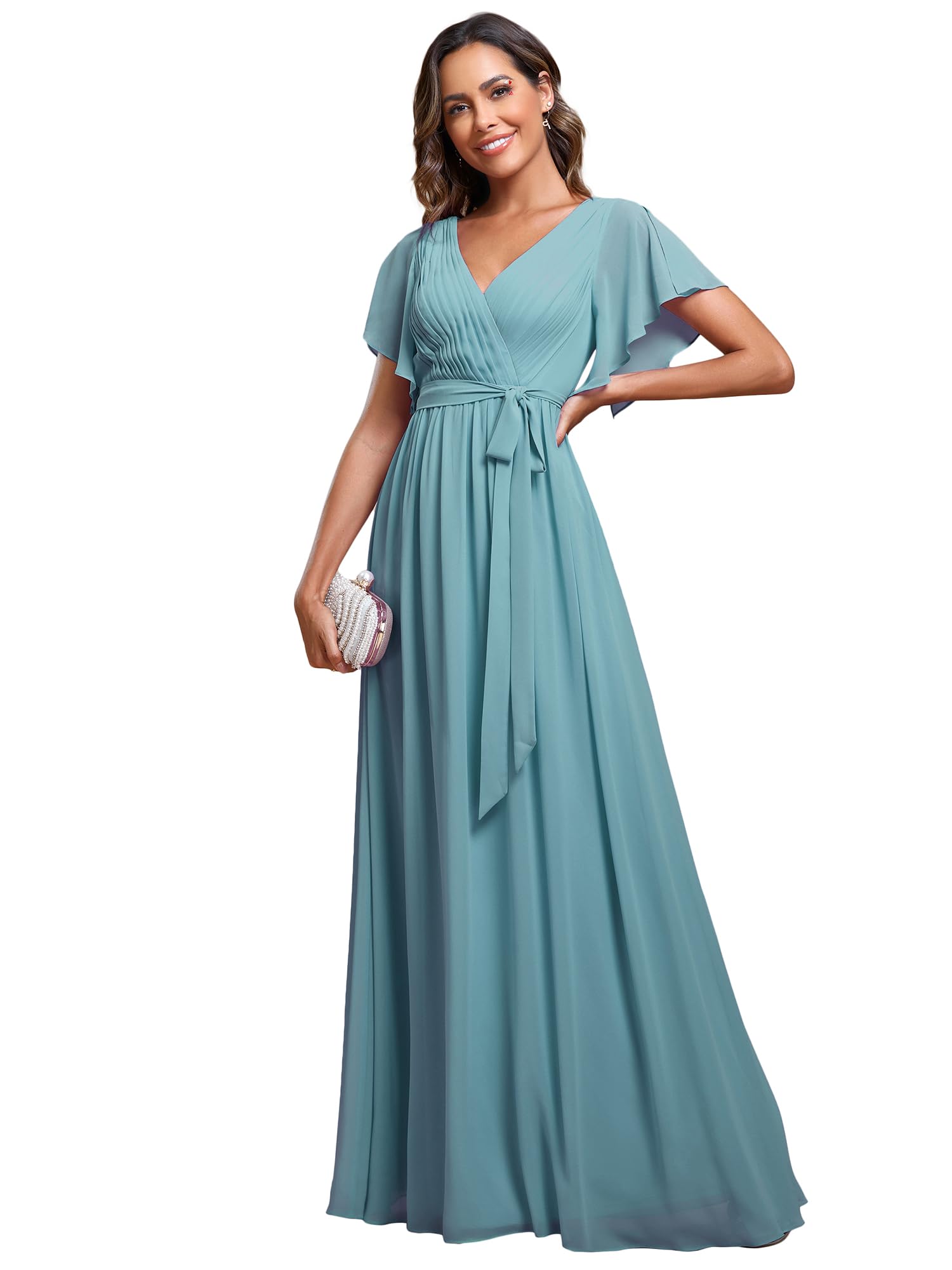Ever-Pretty Abendkleid Damen Knielang A-Line Cocktailkleid Elegant für Hochzeit High Low Festliche Kleider Staubiges Blau 44