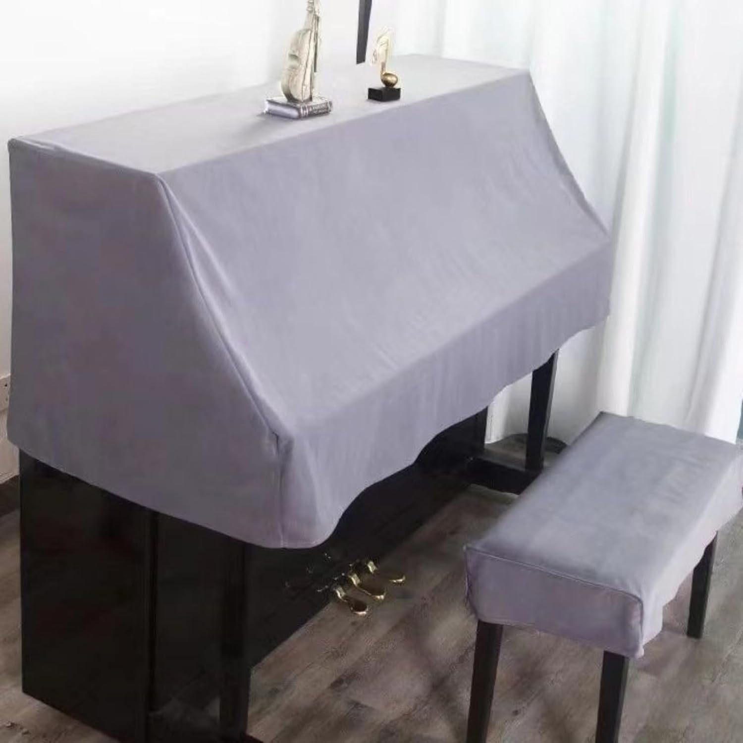 Velvet Upright Piano Dust Cover, Soft Durable Piano Protector with Stool Cover, Modern Decorated Piano Accessories Cover for Home School Store (M Piano Cover Only,Gray)
