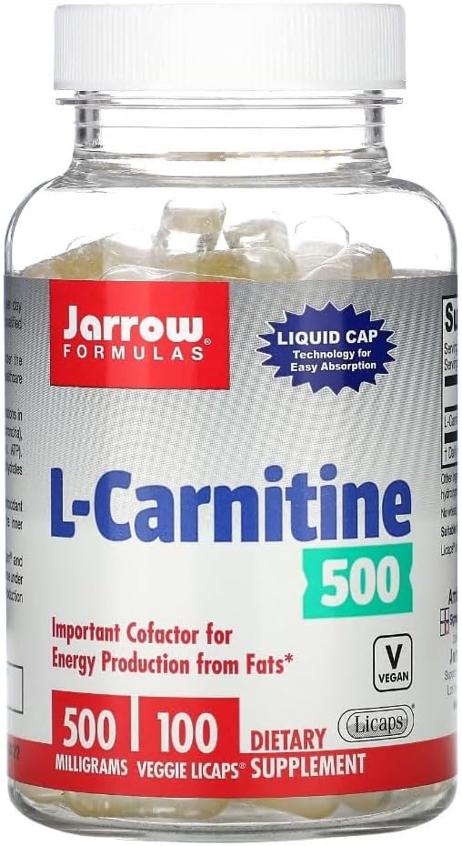 Jarrow Formulas L-Carnitina 500 mg 100 licaps vegetarianos paquete de 2 Cofactor importante para la producción de energía ATP de grasas vegano
