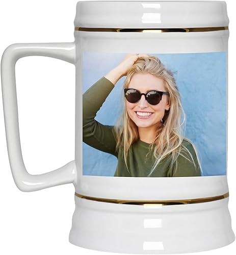 Miniatura 4 de Taza de cerveza personalizada de 22 onzas – Taza de cerveza de cerámica personalizada con tu foto, logotipo y texto – Regalo ideal para papá, mamá,