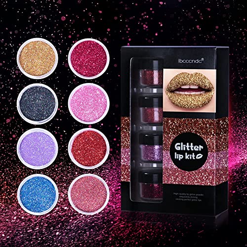 Ibcccndc Glitter Lip Kit Gloss Lipstick Metallic Glitter Lipstick Long Lasting Cruelty Free Long Lasting Waterproof 4 Colors Glitter Powder For Lips Art With Lip Primer And Brush (001) #TOP6