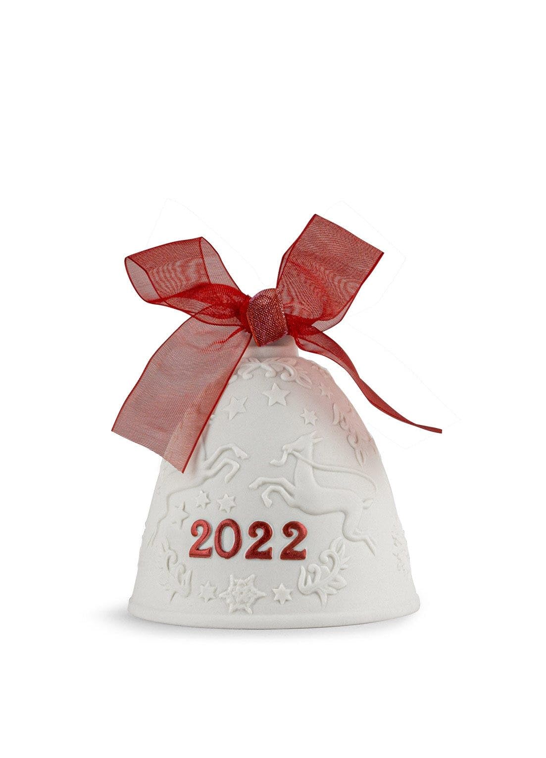 Lladró Red Christmas Bell Year 2022 Re-Deco Decorative Ornament In Matte Porcelain With Details. Porcelain Christmas Bell
