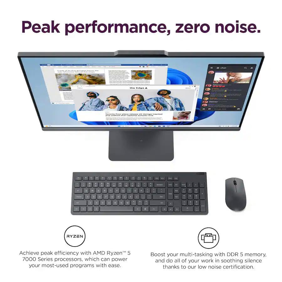 Image of Lenovo IdeaCentre AIO Desktop | 27 inch FHD IPS Touchscreen (99% sRGB) | AMD 6-core AMD Ryzen 5 7535HS | 16GB DDR5 1TB SSD | Type-C Harman Speaker Wi-Fi6 5MP Camera Win11Pro w /DLCA Accessory