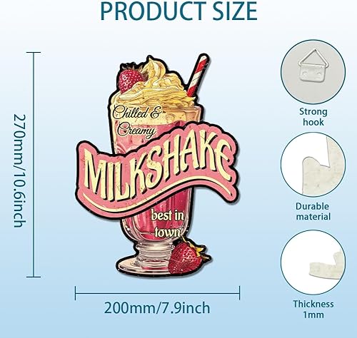 Miniatura 3 de GLOBLELAND Milkshake - Letrero de metal de lata de 7.87 x 10.63 pulgadas con texto en inglés "Chilled Creamy Milkshake Best in Town", letrero de