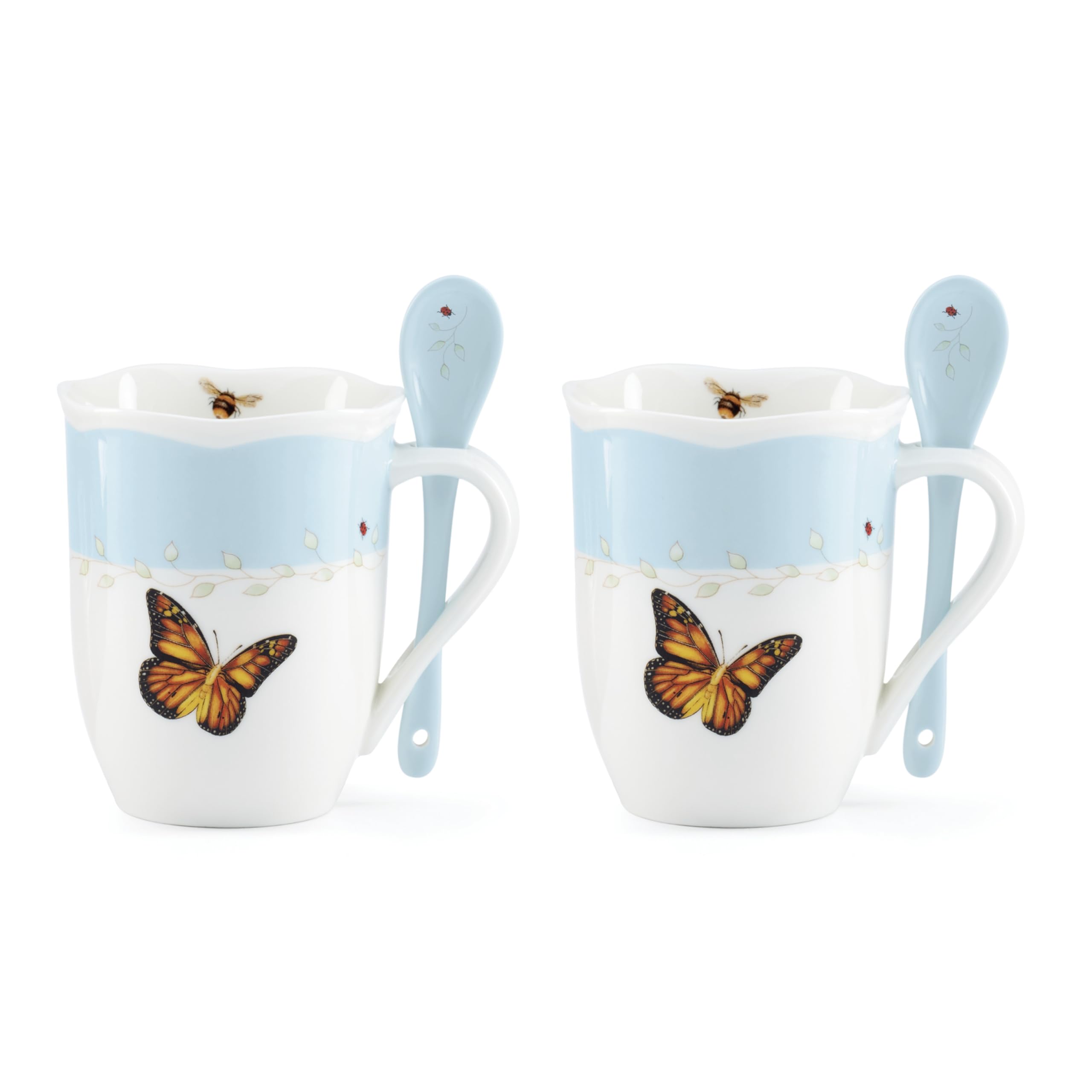Lenox 897800 Butterfly Meadow Color Mugs With Spoons, Set Of 2, Blue