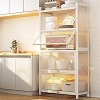 Vista 3 de Gdrasuya10 Gabinete de almacenamiento de cocina blanco para bufé, armario de despensa de cocina de metal de 4 niveles con puertas plegables de 56