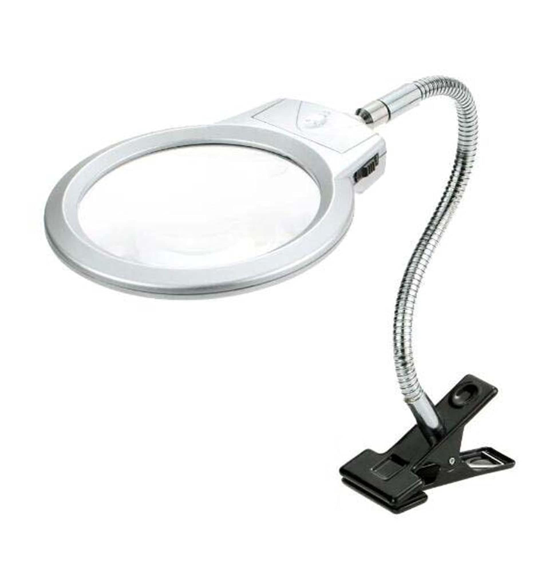 Lampe loupe de Table et de Bureau à Pince, loupe Mains Libres 2,5 x 5 x avec 2 lumières LED lumière du Jour et Clip en métal – Artisanat, Lecture, Bijoux, Soudure, Couture, Passe-Temps, réparation,