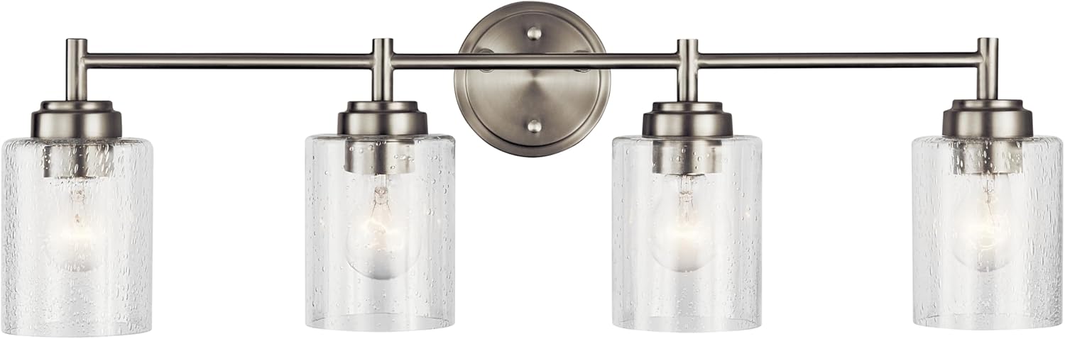 Kichler Winslow 30" Vanity Light in Brushed Nickel, 4-Light Transitional Bathroom Light with Clear Seeded Glass. (30" W x 9.25" H), 45887NI