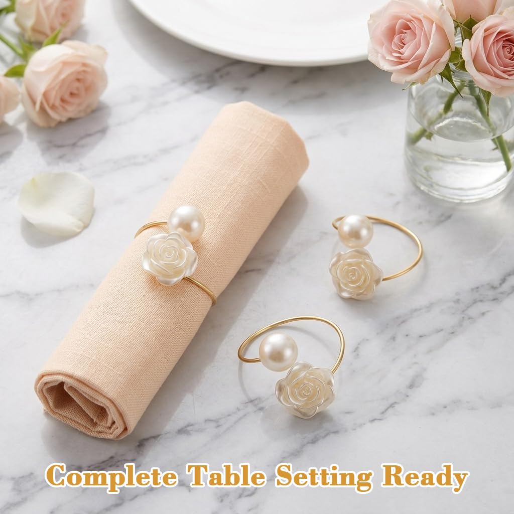 Gold Rose Napkin Rings - Elegant Dining Set -6