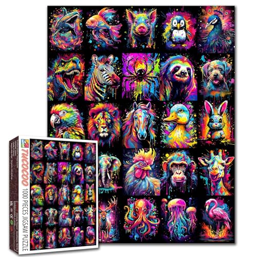 Tucocoo Graffiti-Puzzles mit Tiermotiven für Erwachsene, 1000 Teile, Bunte Dinosaurier-Affen-Collage, DIY-Puzzle, schwierige Puzzles für Heimdekoration, Sammlungsgeschenke, Familienpuzzle perfekt für
