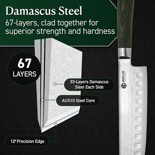 Miniatura 4 de HexClad Cuchillo Nakiri, hoja japonesa de acero inoxidable de Damasco de 6.5 pulgadas, mango de madera de Pakka