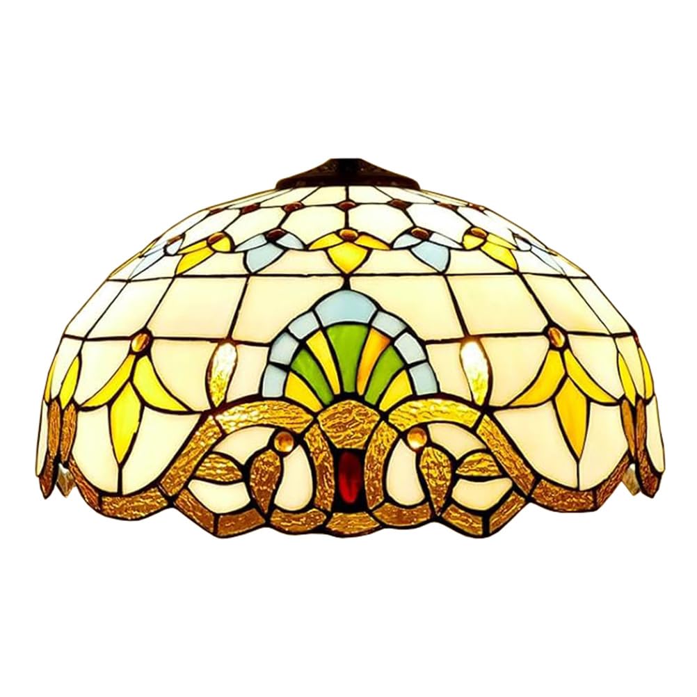 SaryEdge Large Tiffany Lampshade Replacement Only Colored Glass Lampshades 16 Inches Suitable for Desk Lamps Floor Lamps Pendant Lamps Home and Office Table Decoration,Beige Baroque，Be，Beige Baroque