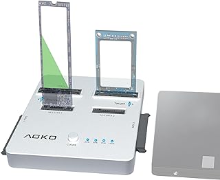 AOKO Dual-Bay Hard Drive Docking Station for SATA 2.5’’/3.5’’ SSD/HDD and mSATA SSD & M.2 SATA SSD with Offline Clone Function