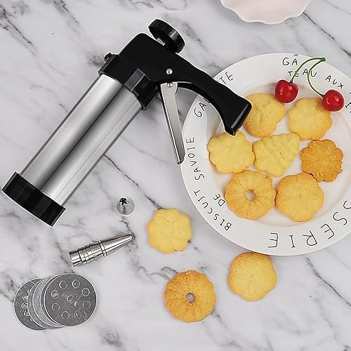 Miniatura 3 de Prensa de galletas Spritz de acero inoxidable, kit de pistola de prensa de galletas con 13 discos de prensa de galletas y 8 puntas de glaseado, para