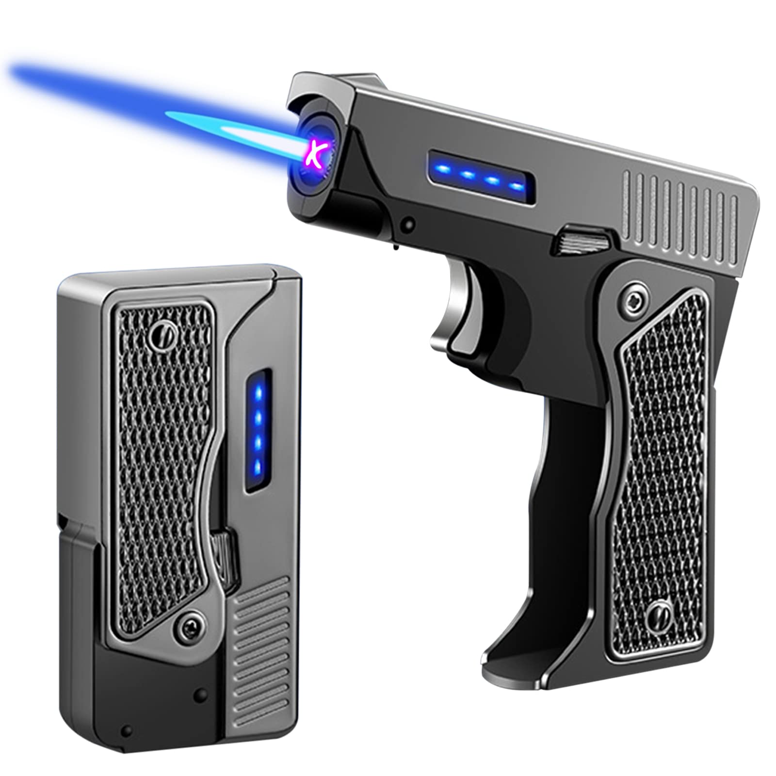 Electric Lighter, Switchable Butane Fuel Torch Jet Flame Lighter Electronic Arc Lighter Refillable Butane Lighter 2 in 1,Windproof Plasma USB Rechargeable Lighter (Without Butane Gas)-Black 1