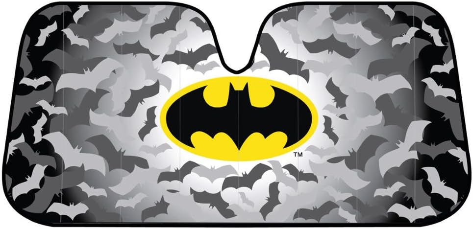 BDK Batman DC Comics Warner Brothers Official Licensed Front Windshield Sun Shade-Accordion Folding Auto Sunshade for Car Truck SUV-Blocks UV Rays Sun Visor Protector-Keep Your Vehicle Cool- 58 x 27 Inch (WBAS-1301)