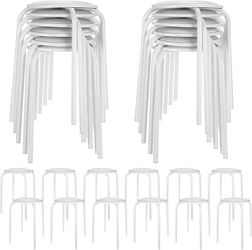 Kigley Taburete apilable de 12 piezas para el aula con asiento acolchado, de metal de varios colores, portátiles, redondos, asientos flexibles para