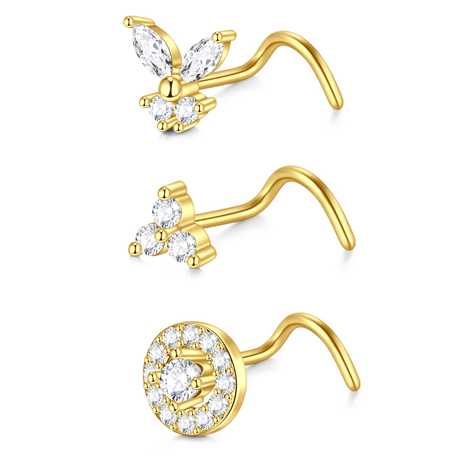 D.Bella 18G 20G Nose Studs Stainless Steel Screw Nose Rings Studs Nostrial Piercing Jewelry for Women Men 1.5MM 2MM 2.5MM 3MM