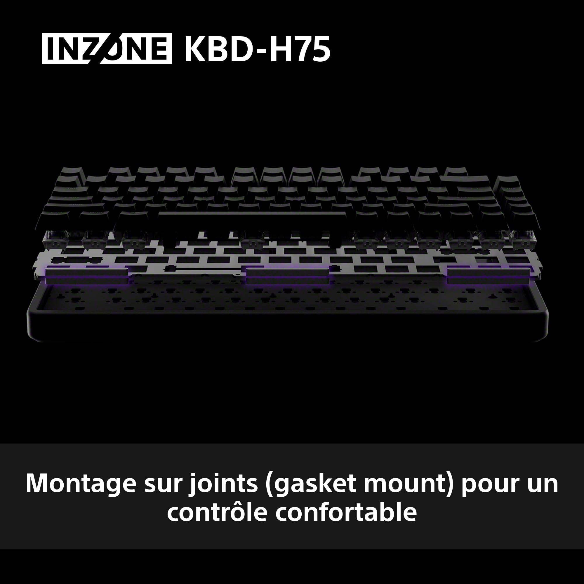 Clavier Gaming Sony INZONE KBD-H75 - Déclenchement Rapide, commutateurs magnétiques, actionnement réglable, 75% TKL, fréquence de rafraîchissement de 8 000 Hz, RGB, PC FPS, Disposition AZERTY - Noir
