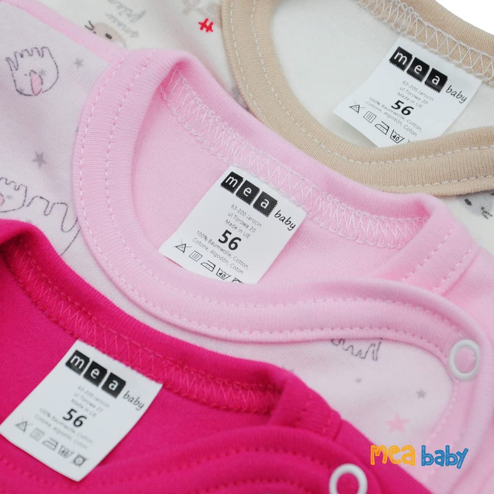 MEA BABY Body unisex de manga larga para bebé de 100 % algodón, paquete de 5 unidades, de manga larga para bebé, con estampado, para niñas, para niños