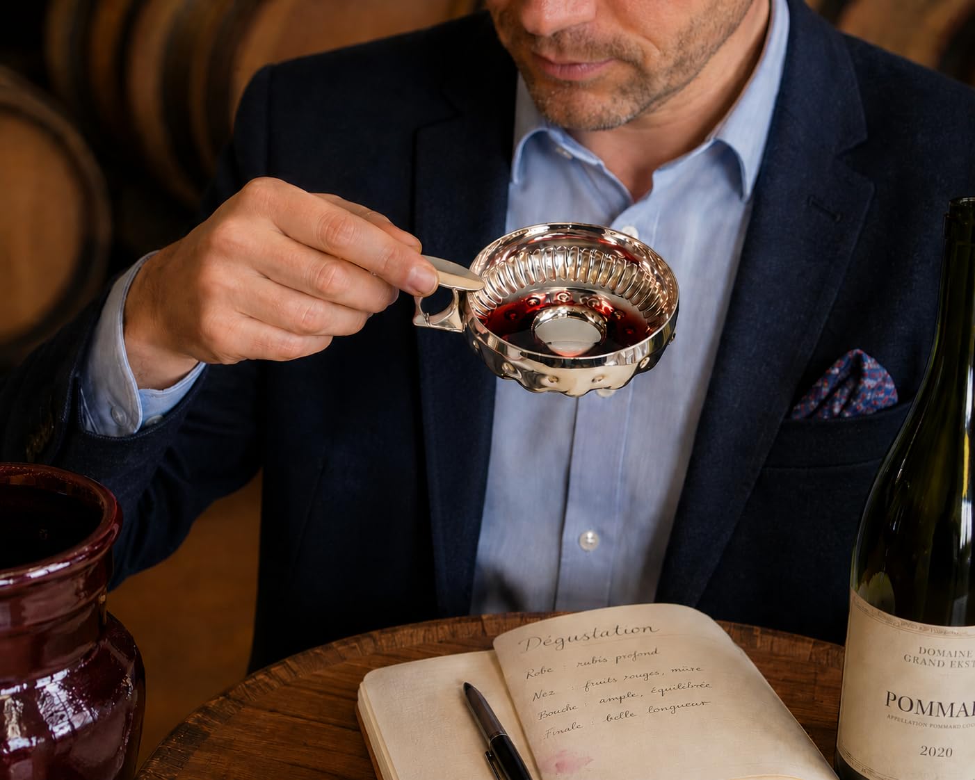 Silver Plated Tastevin Cellarman's Wine Tasting Cup w/Attached Chain by Franmara
