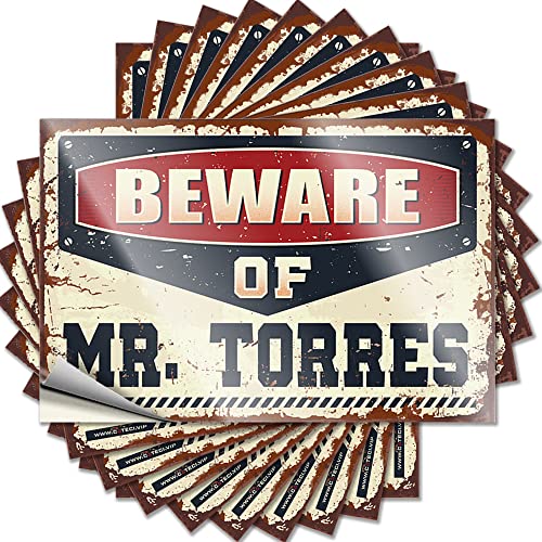 Calcomanías divertidas para coche Beware of Mr. Torres, 10 unidades, calcomanías para ventana de coche (6 x 9 cm)