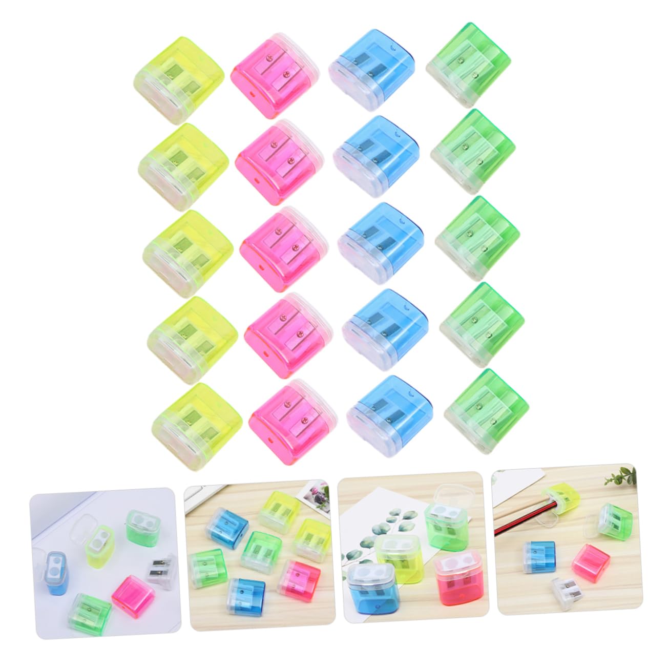 Anspitzer mit Dose 48 Stück Kunststoff Manuell Einfach Einschulung Feier | Bleistiftspitzer Multipack, Stiftzubehör für Schule und Arbeit, Transparentes Design, für Kinder