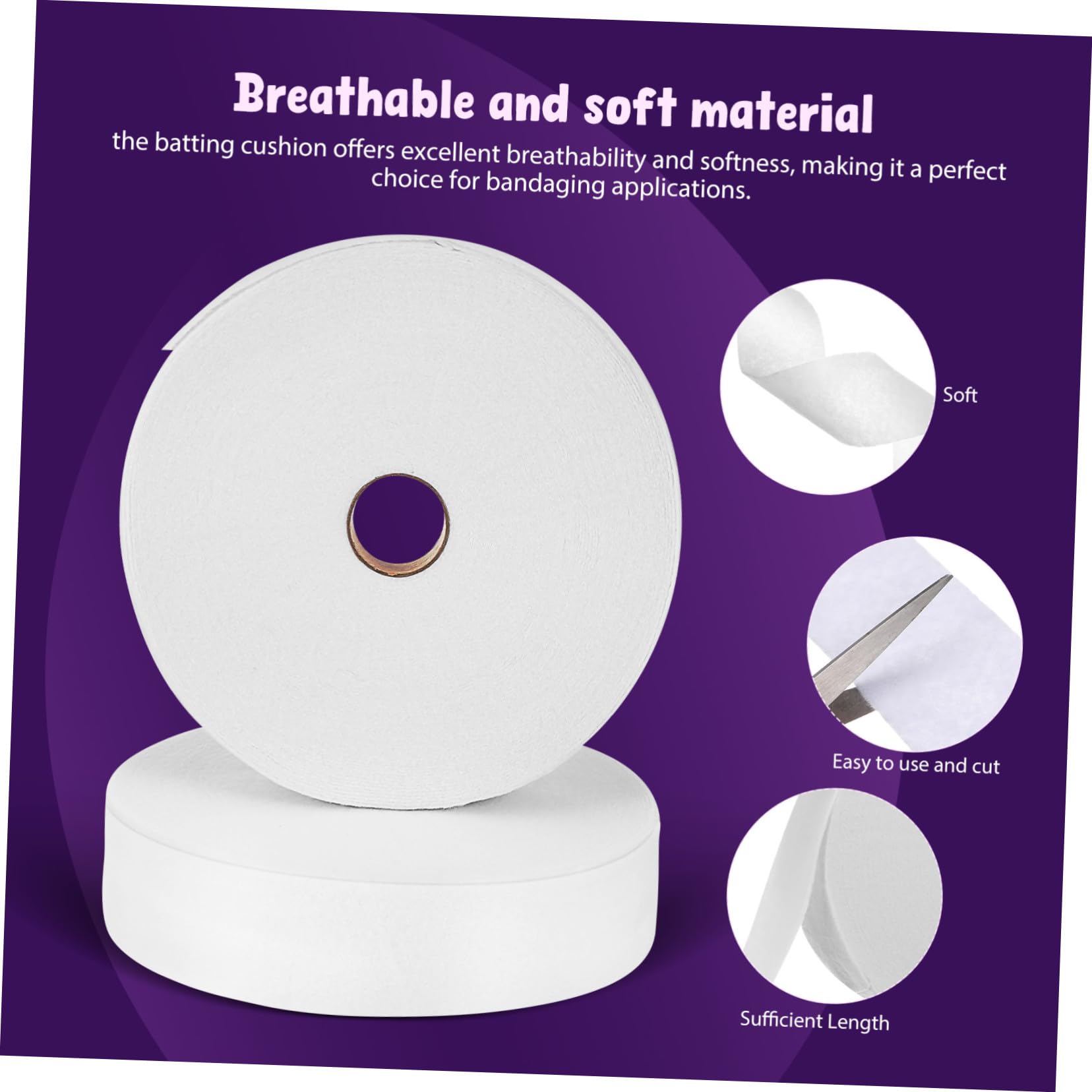 Angoily Vliesstoff Steppwatte für Babys 2 Rollen 6,4 cm X 33 M Weiß | Rollenverpackung zum Zuschneiden, Weiche Faserstruktur, für Basteln, Quilts und Reisen zu Hause