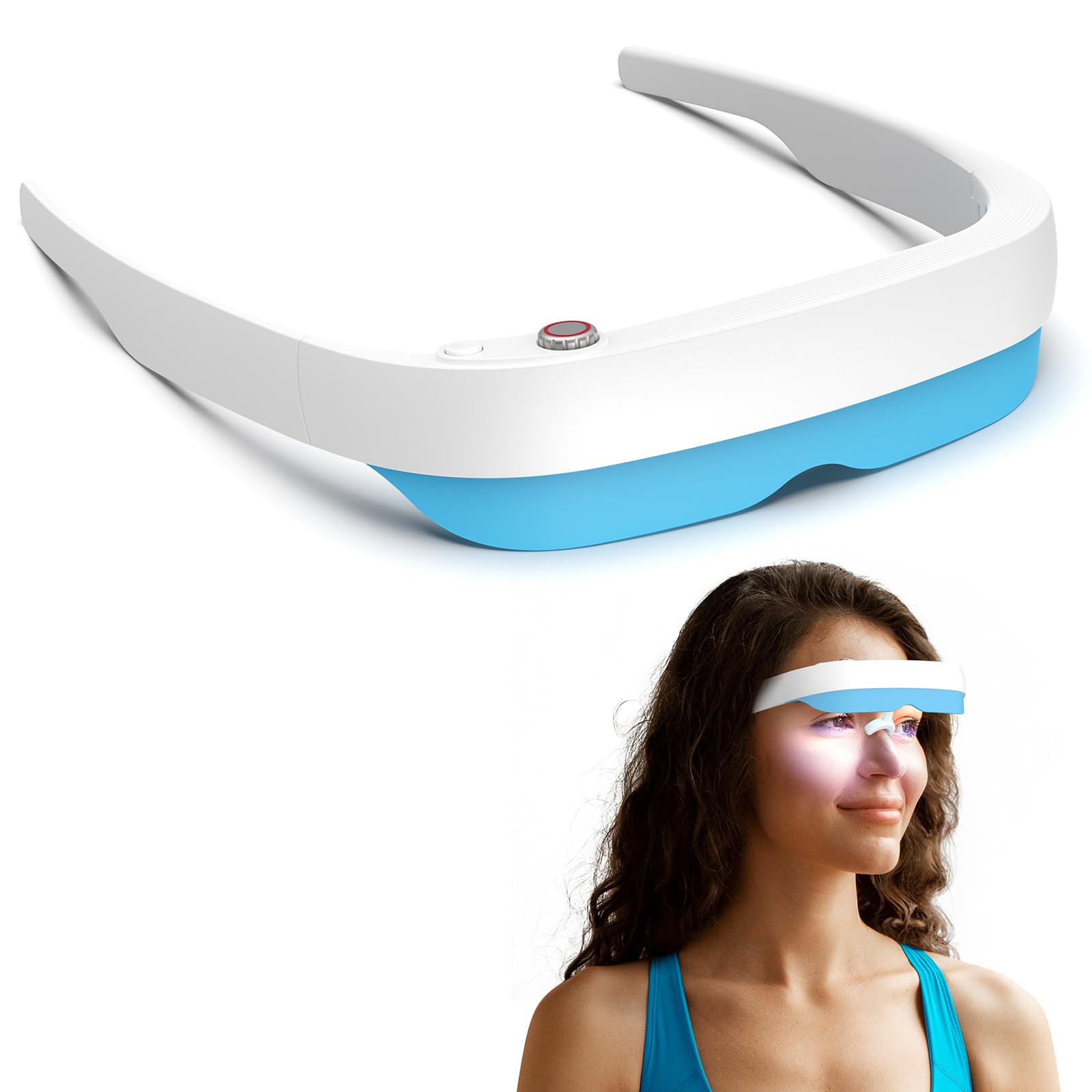 Gafas de terapia de luz VanBoLon, lámpara de terapia de luz portátil, lámpara de luz diurna, alivio natural para problemas de sueño, trastornos del estado de ánimo y jet lag, gafas de terapia de luz con brillo ajustable y temporizador.