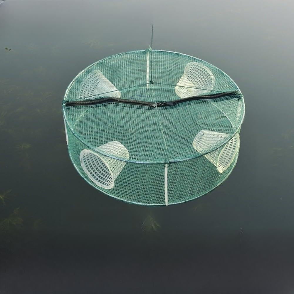 Collapsible Fish Trap 30-46cm Nylon Mesh Cage with Multi-Entry Funnels for Shrimp Crab Minnow Catching River Lake Use Green(D)