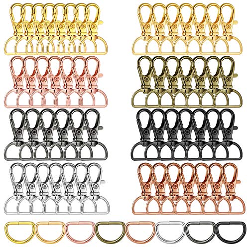 Hotop 100 Pcs Swivel Clasps Snap Hooks and D Rings Keychain Clip Hook Lobster Claw Clasp Metal Purse Hardware for Keychain Making Lanyard Clips DIY Crafts Wallet and Accessories(20 mm Outside Width)