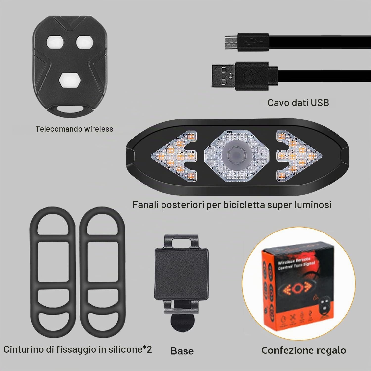 Luce Bici Super Luminosa LED Indicatore Direzione Lampada Telecomando Fanalini posteriori per bicicletta USB Ricaricabile Fanale Posteriore Per All Ciclismo Sicurezza Avvertimento Luci e riflettori