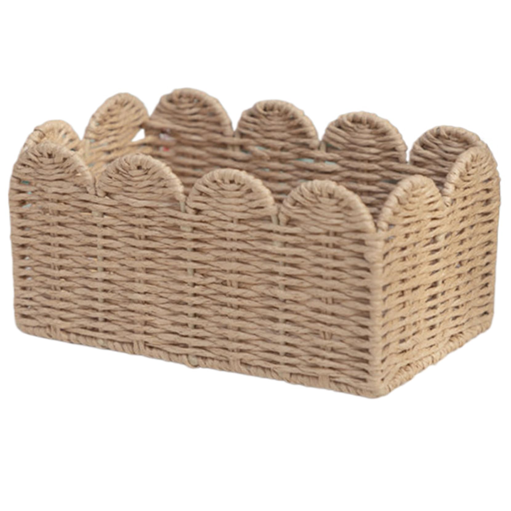 Nassmosse 1Pc Woven Paper Rope Storage Basket Scalloped Edge Decorative Organizer For Kitchen Bathroom Home