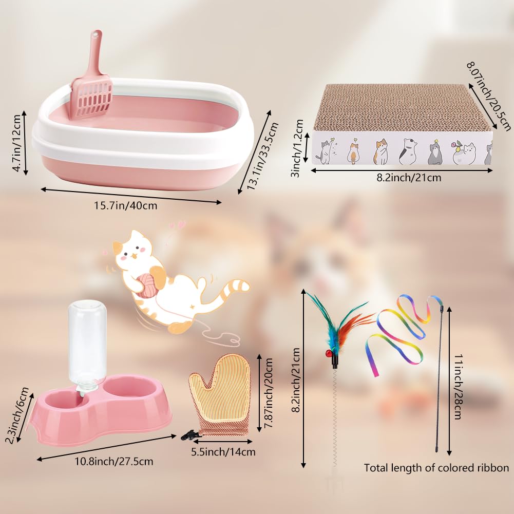 Kitten Starter Kit – Set essenziale per gatti, 16 pezzi, include lettiera, giocattoli, collari, tampone per graffi, lima per unghie, ciotole per l'alimentazione automatica, guanti per la toelettatura