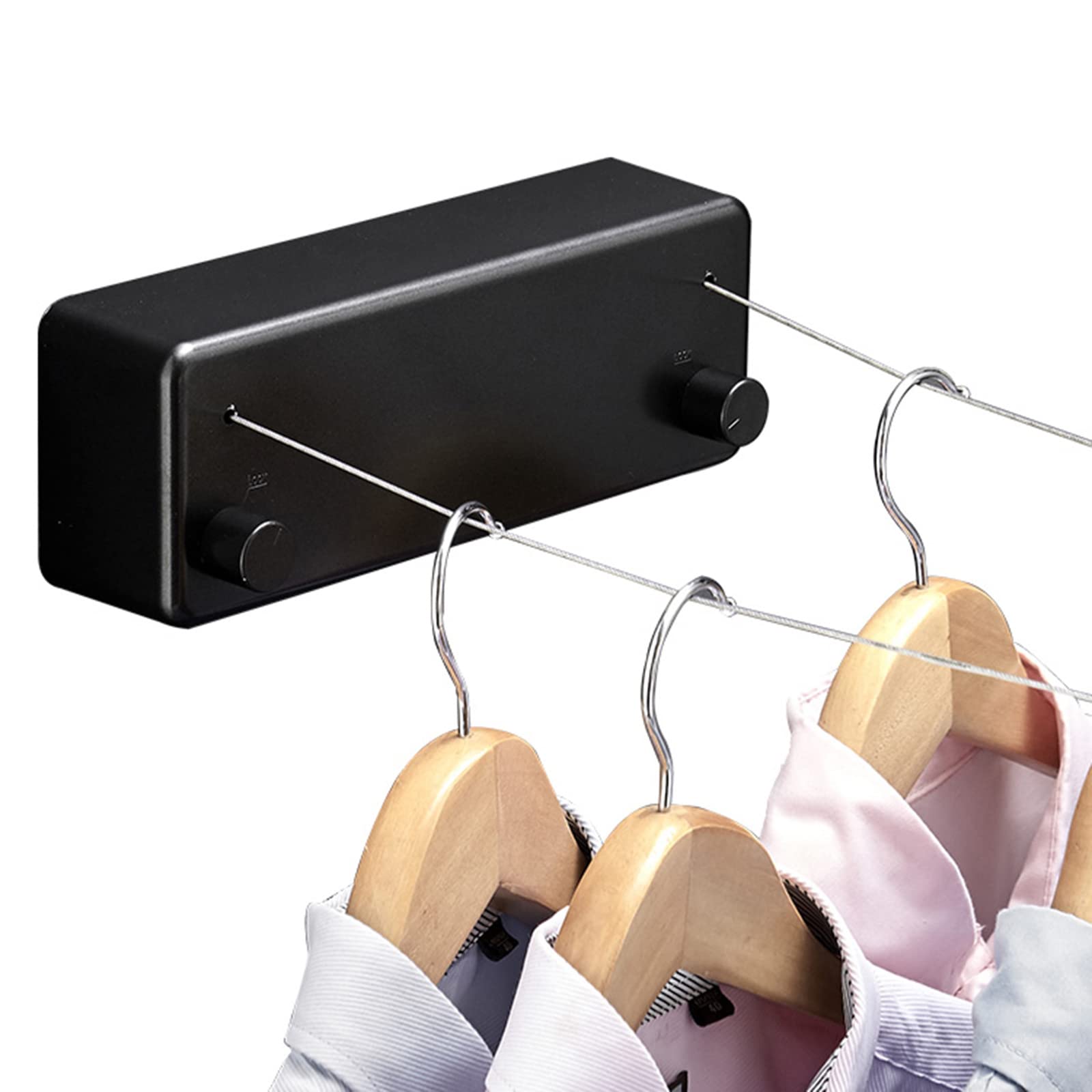 Carrete Doble Tendedero,Líneas de Lavado retráctil,Cuerda de Acero Inoxidable 4,2m/13,8pies,Cuerda Secadora para Interiores y Exteriores,sin Perforaciones y autoadhesiva,Black-4.2m/13.8in