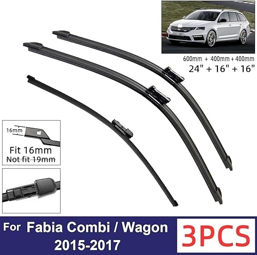 Miniatura 2 de SKODA Fabia CombiWagon 2015-2017 Limpiaparabrisas delantero y trasero de automóvil de goma suave, parabrisas de 24 + 16 + 16 pulgadas (color  3