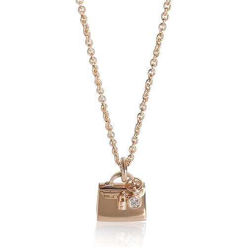 Hermès, Pre-Loved Amulette Kelly Pendant Necklace, Rose Gold, Diamond, 16 in